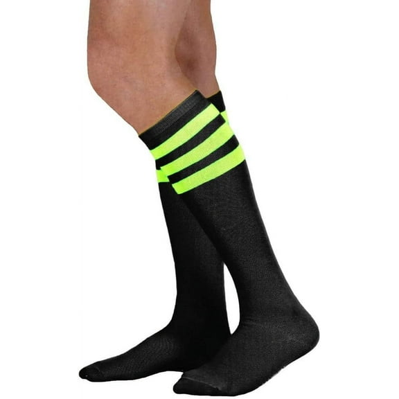 Neon Nation Unisex Black Knee High Tube Sock with Various Colored Stripes