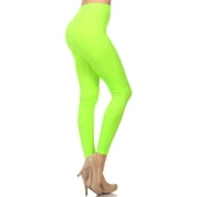 Neon Nation Women's Solid Color Full Length Seamless High Waist Leggings, Neon Green