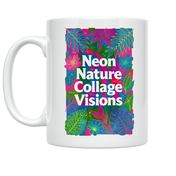 Neon Nature Collage Visions - Nature Enthusiast - 11 oz Ceramic Coffee Mug