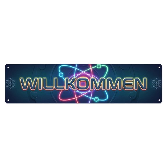 Neon Neon Atomic Nucleus Science Welcome Vintage Metal Tin Sign Plaque Wall Decor for Cafe, Club, Garden Metal Poster 4x16Inch