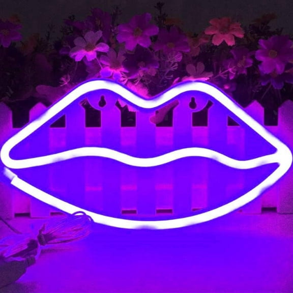 Neon Night Light, LED Neon Signs Lips Neon Lights, Blue, USB Operated, Bedroom