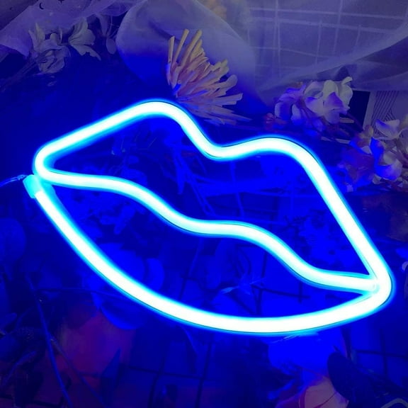 Neon Night Light, LED Neon Signs Lips Neon Lights, Blue, USB Operated, Bedroom
