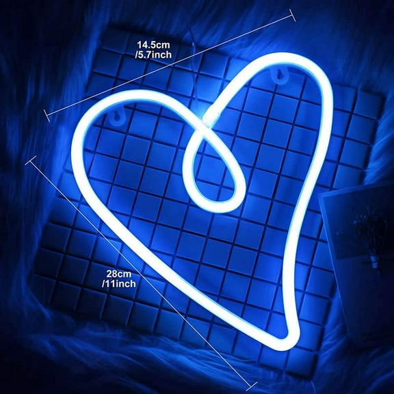 Neon Night Light, LED Neon Signs Night Light Heart Neon Lights Neon Lights for Kids Bedroom Battery USB Operated (Blue)