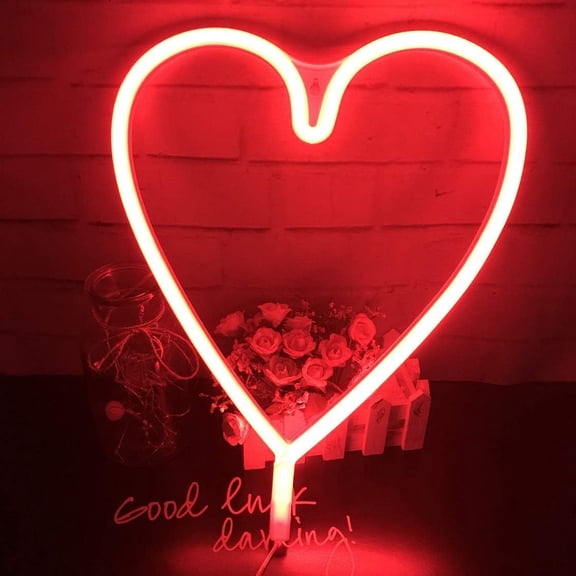 Neon Night Light, LED Neon Signs Night Light Heart Neon Lights Neon Lights for Kids Bedroom Battery USB Operated