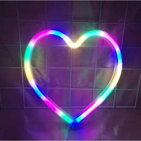 Neon Night Light, LED Neon Signs Night Light Heart Neon Lights Neon Lights for Kids Bedroom Battery USB Operated