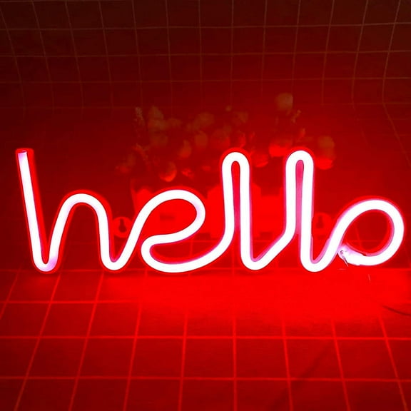 Neon Night Light, LED Neon Signs Night Light Hello Neon Lights for Kids Bedroom Battery USB Operated