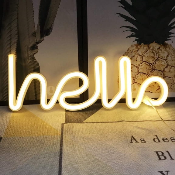 Neon Night Light, LED Neon Signs Night Light Hello Neon Lights for Kids Bedroom Battery USB Operated