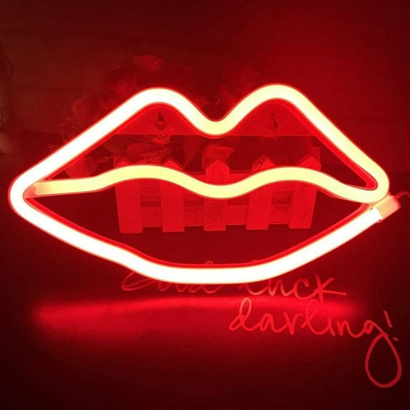 Neon Night Light, LED Neon Signs Night Light Lips Neon Lights Neon Lights for Kids Bedroom Battery USB Operated