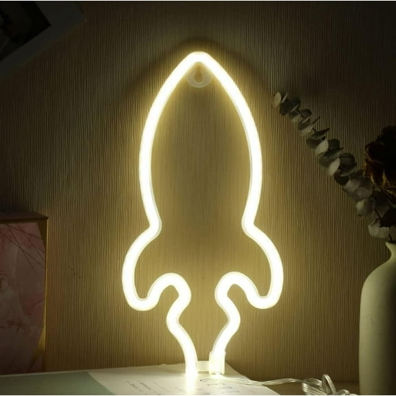 Neon Night Light, LED Neon Signs Night Light Rocket Neon Lights Neon Lights for Kids Bedroom Battery USB Operated