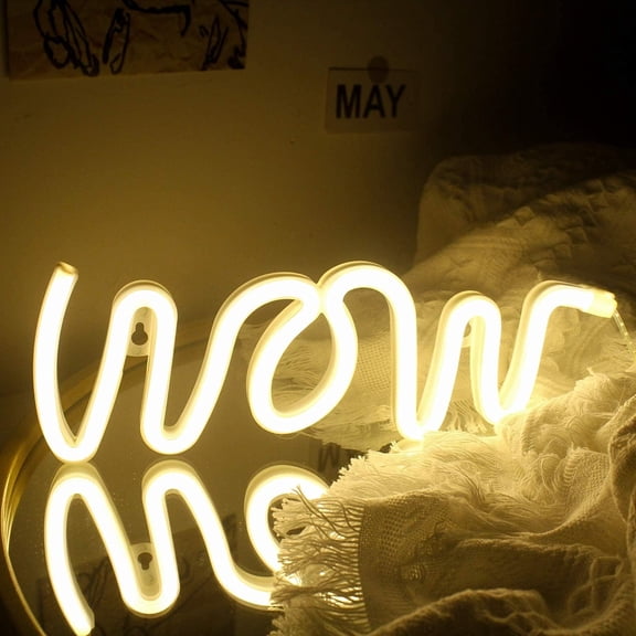 Neon Night Light, LED Neon Signs Night Light Wow Neon Lights Neon Lights for Kids Bedroom Battery USB Operated