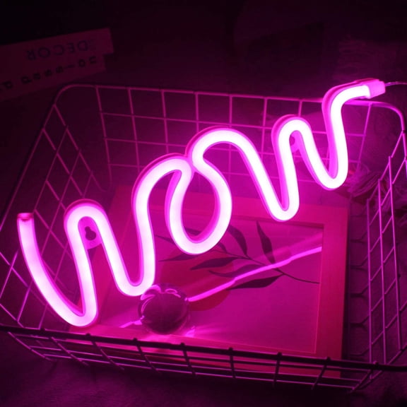 Neon Night Light, LED Neon Signs Night Light Wow Neon Lights Neon Lights for Kids Bedroom Battery USB Operated