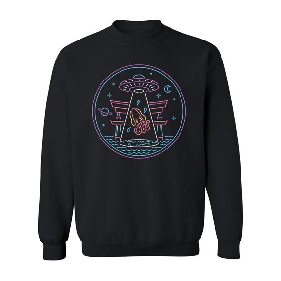 Neon Octopus Abduction Design Sweatshirt Men -Image by Shutterstock, Male 3X-Large
