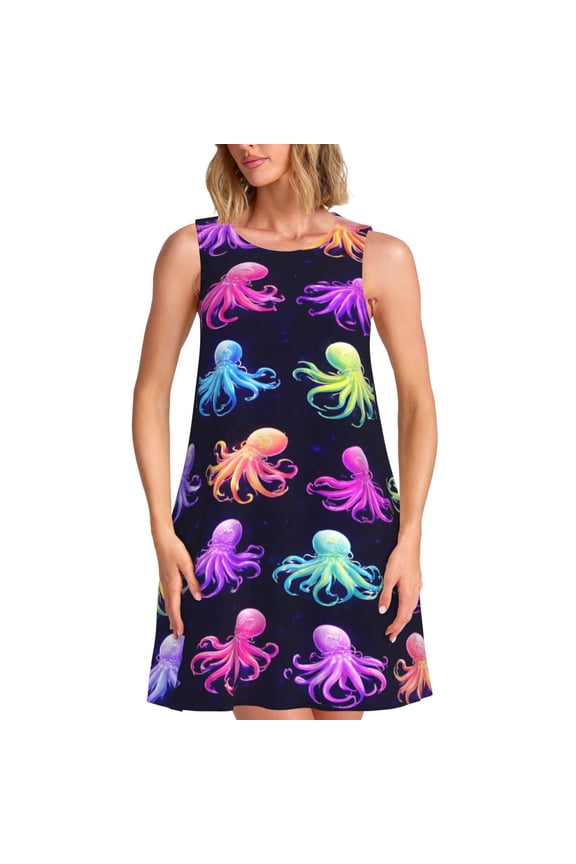 Neon Octopus Women's Dresses Sleeveless Nightdresses for Summer