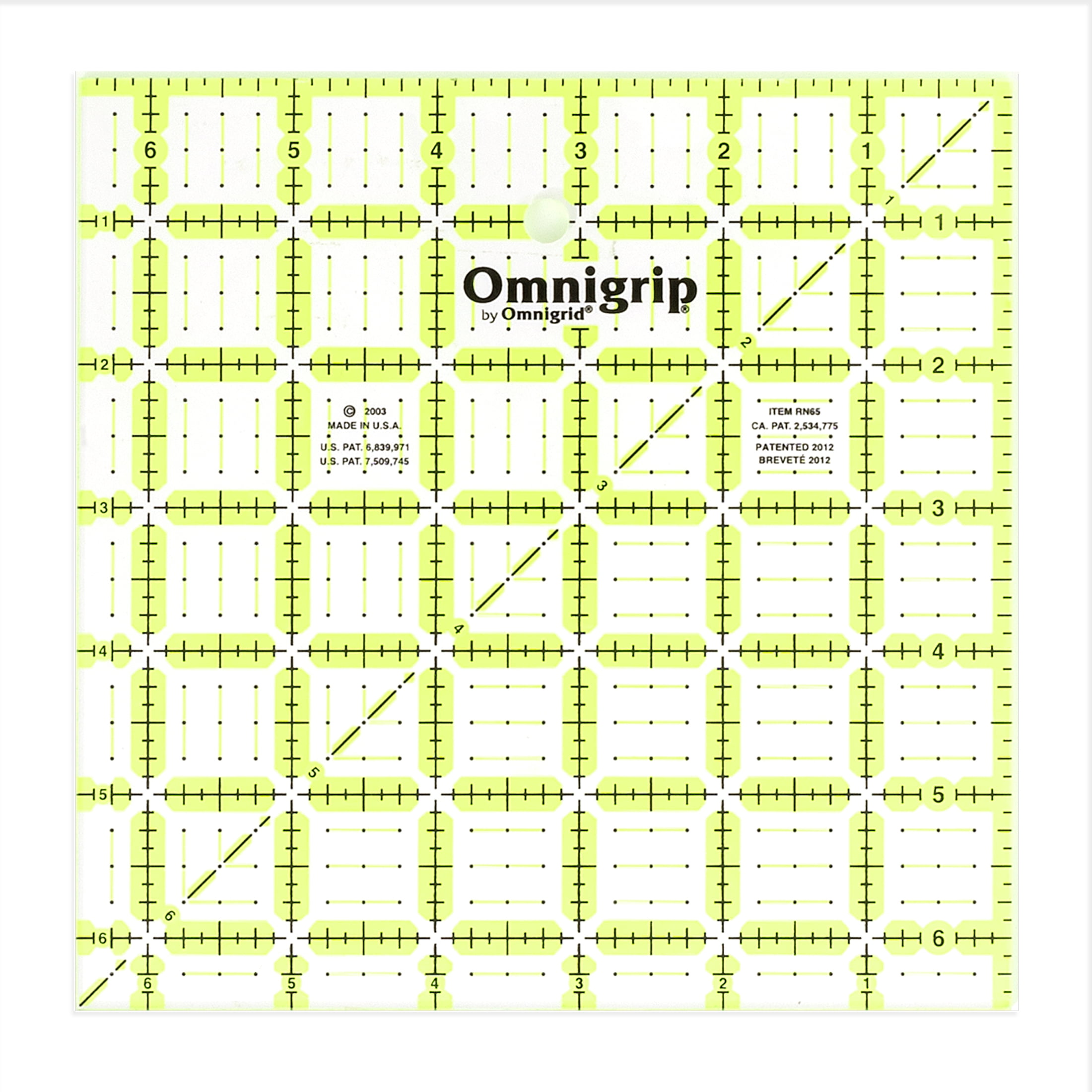 Omnigrip 6.5" Square Non-Slip Quilting Ruler with Neon Grid