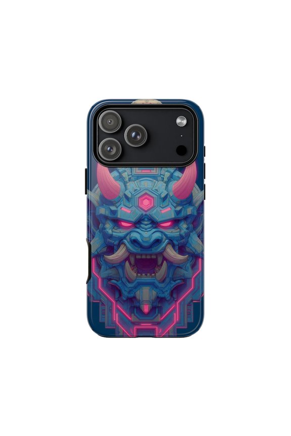 Neon Oni Mask Electric Blue Magenta Case 17 16 15 14 13 12 11 Pro Max