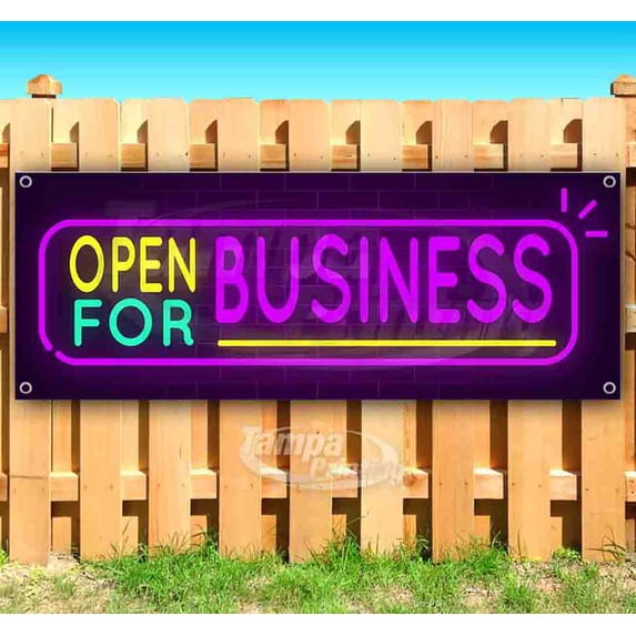 Neon Open For Business 13 oz Vinyl Banner With Metal Grommets