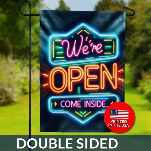 Neon Open Sign Double Sided Garden Flag Business Welcome Flag