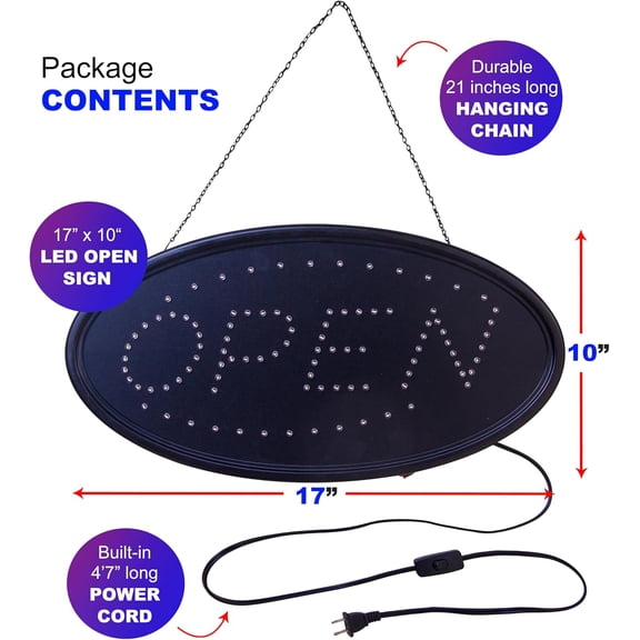 Neon Open Sign for Business: Oval LED Sign with Flashing Mode for Stores - Includes Business Hours and Open & Closed Signs$$Other
