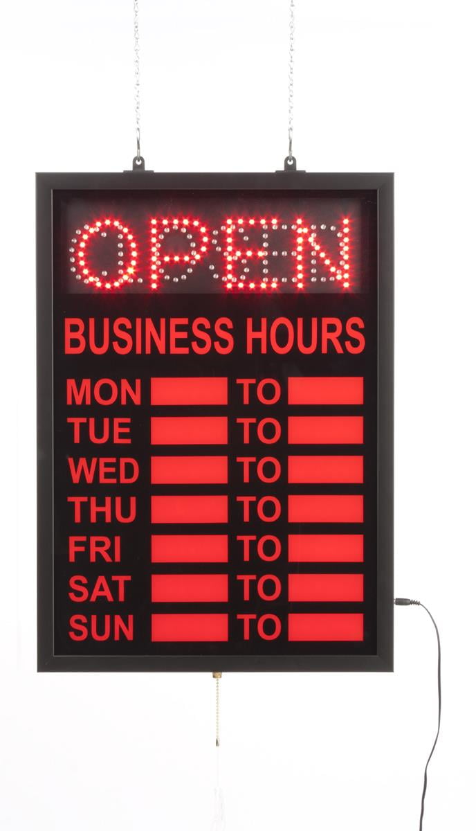 Neon Open Sign with Hours of Operation, Lighted Business Hours Window Display - Red illumination, Number Stickers Not Included (LEDOPCL02)