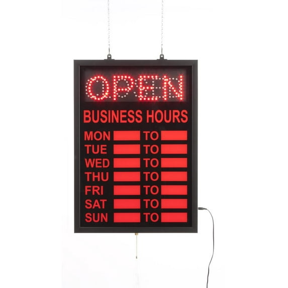 Neon Open Sign with Hours of Operation, Lighted Business Hours Window Display - Red illumination, Number Stickers Not Included (LEDOPCL02)