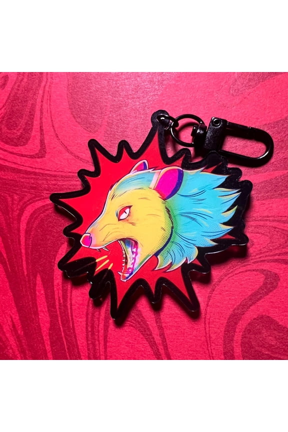 Neon Opossum Acrylic Keychain | CMYK Possum Charm (1 keychain)