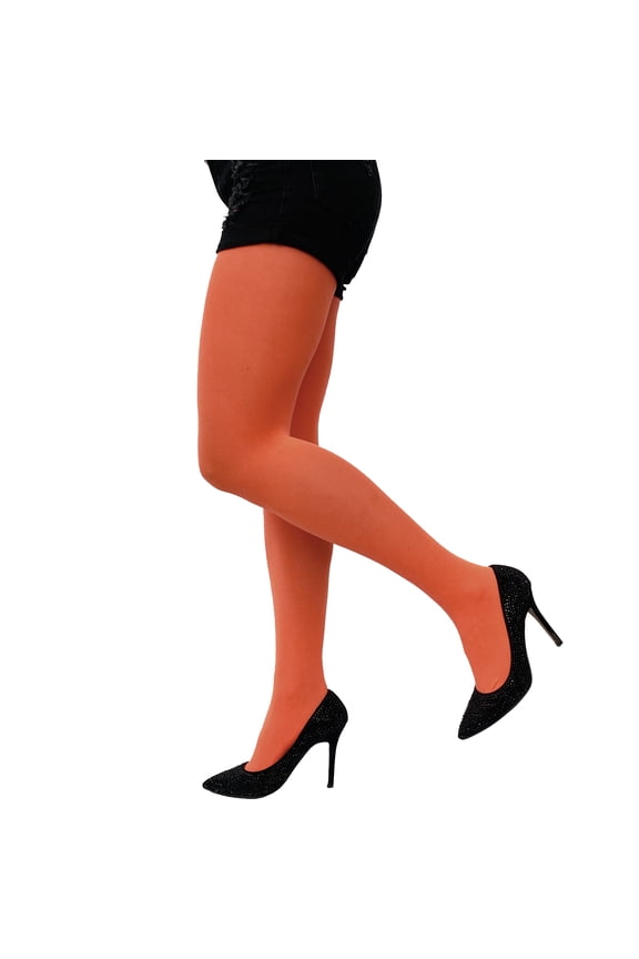 Neon Orange Opaque Full Footed Tights, Pantyhose for Women