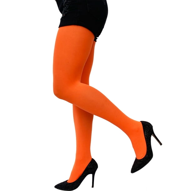 Neon Orange Opaque Full Footed Tights, Pantyhose for Women
