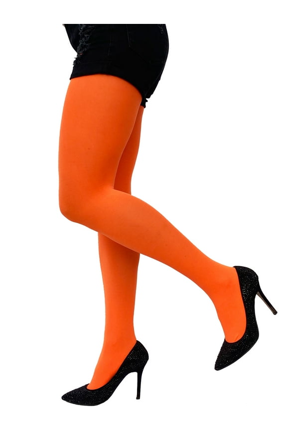 Neon Orange Opaque Full Footed Tights, Pantyhose for Women