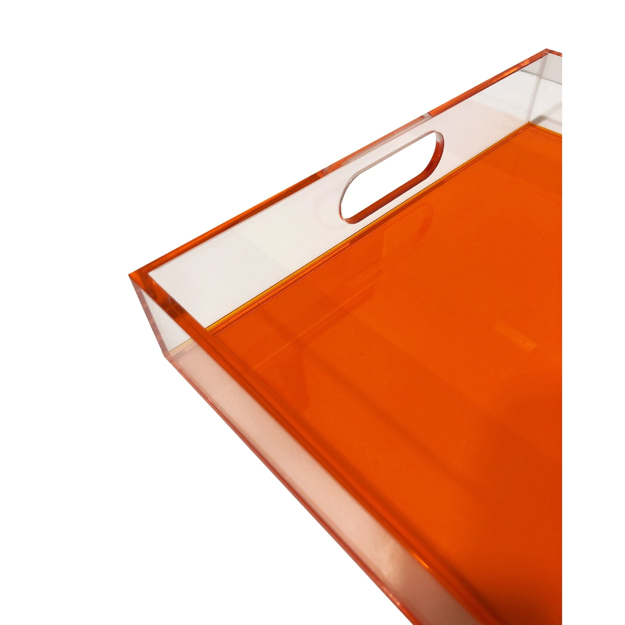Neon Orange Square Acrylic Serving Tray with Cutout Handles