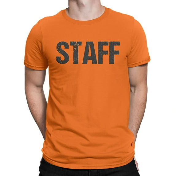 Neon Orange Staff T-Shirt Front & Back Print Mens Event Shirt Tee 2XL