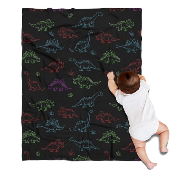 Neon Outline Dinosaurs Blanket,Comfortable Soft Lamb Wool Throw Blanket,All Season,Warm Lightweight Blankets for Sofa Bed Couch Living Room Chair,30"x40"