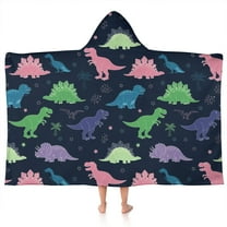 Neon Outline Dinosaurs Vibrant Hooded Bath Towel，50"x30" for Ages 3 To 12 Kids, Quick Dry Lightweight Soft Microfiber Hood Beach Towel Cover Up for Kids