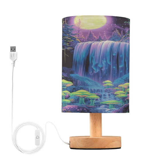 Neon Oversized Waterfall Small Lamp Printed Gifts Table Lamp USB Bedside Desk Nightstand Lamp Wood Base for Bedroom Living Room Office Desk College Dorm