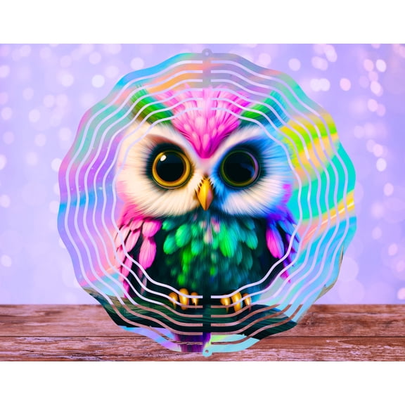 Neon Owl 3D Wind Spinner Cute Baby Bird Kinetic Garden Outdoor Dcor, Home Dcor Gift