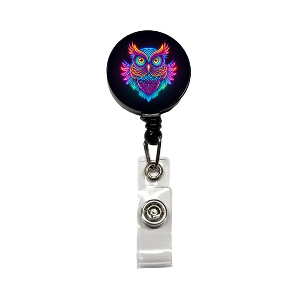Neon Owl Retractable Reel ID Badge Key Card Name Tag Holder with Clip
