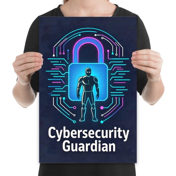 Neon Padlock Glow, vibrant 13x19 inch poster for cybersecurity teams and home office decor