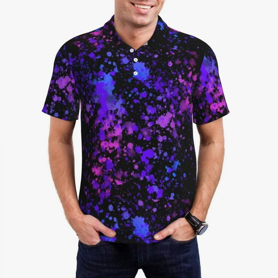 Neon Paint Casual T-Shirts Colorful Marble Print Polo Shirt Men Fashion Shirt Summer Short