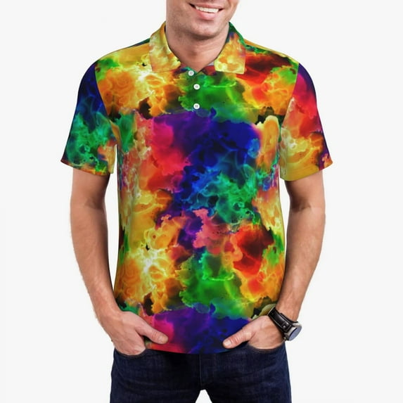 Neon Paint Casual T-Shirts Colorful Marble Print Polo Shirt Men Fashion Shirt Summer Short