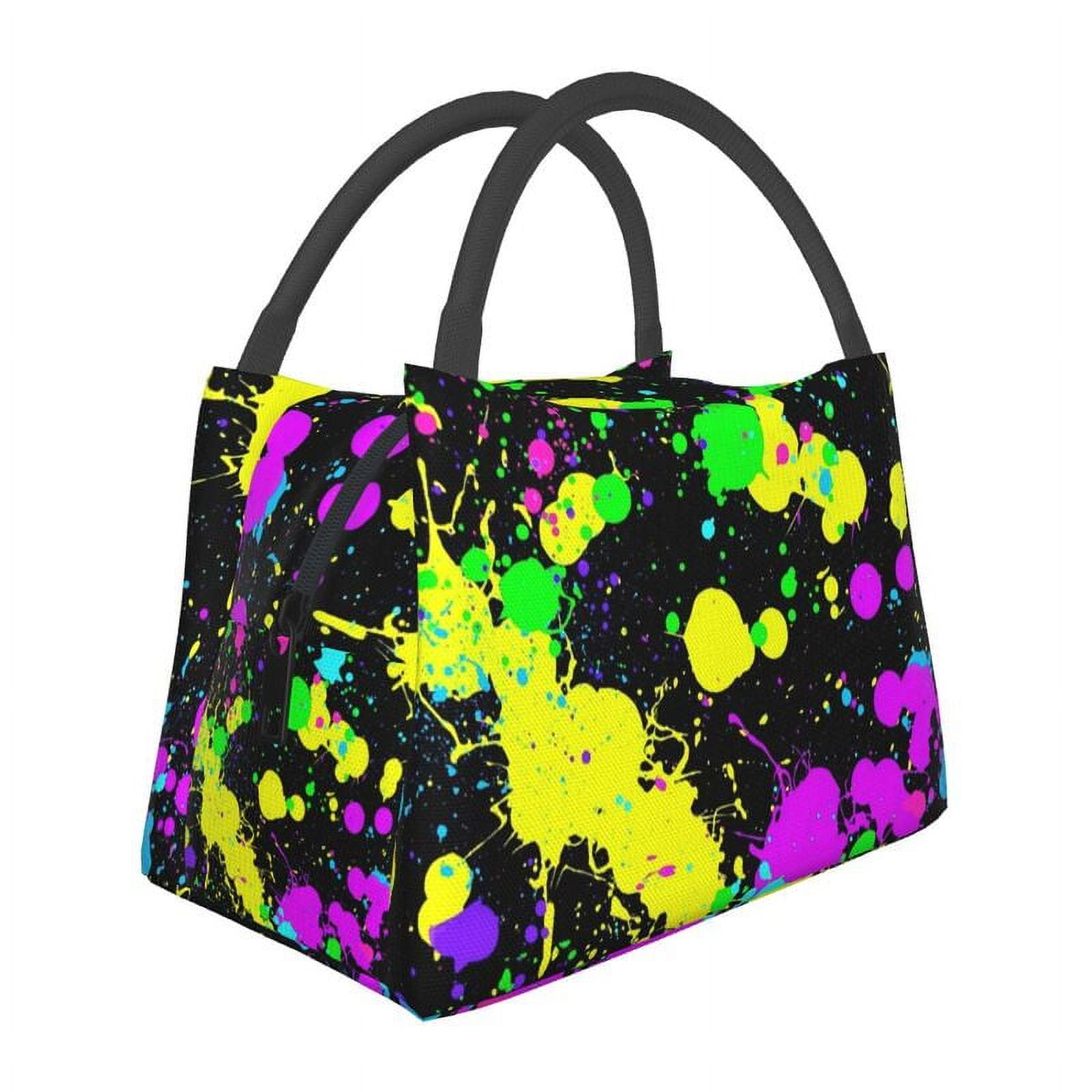 Neon Paint Splatter Painting Insulated Lunch Bag for Camping Travel ...