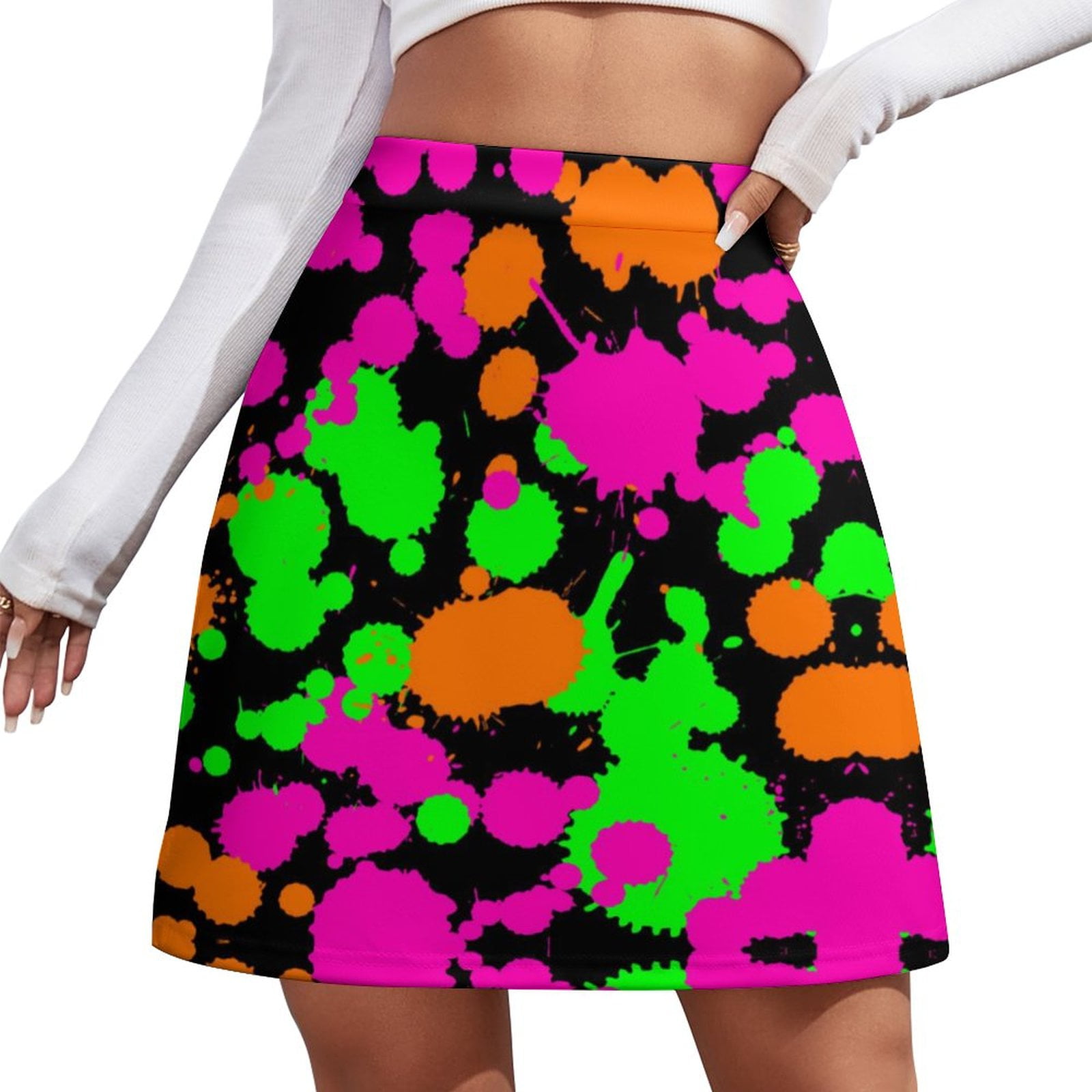 Neon Paint Splatter Skirt Summer Abstract Graffiti Aesthetic Casual A