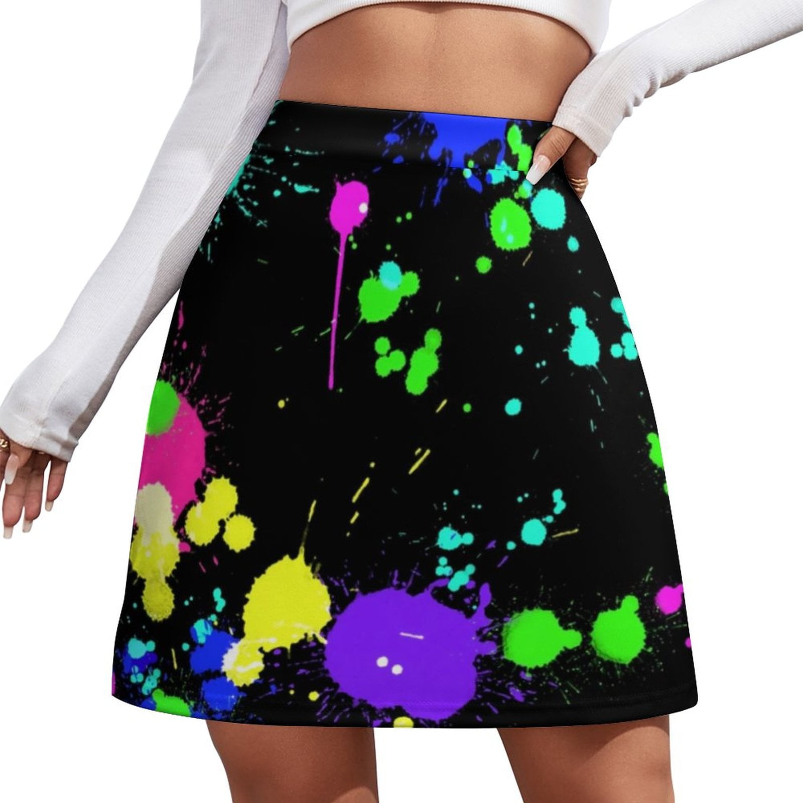 Neon Paint Splatter Skirt Summer Abstract Graffiti Aesthetic Casual A