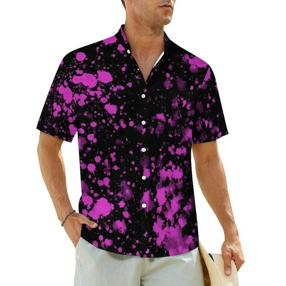 Neon Paint Splatter Vacation Shirt Abstract Graffiti Hawaiian Casual Shirts Novelty Blouse