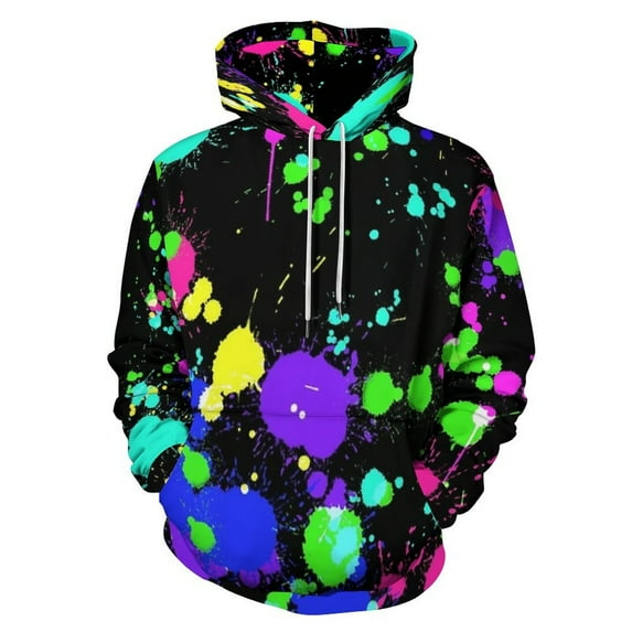 Neon Paint Splatters Men's Women Vintage 3D Hooded Sweatshirt - All-Season Loose Fit Streetwear