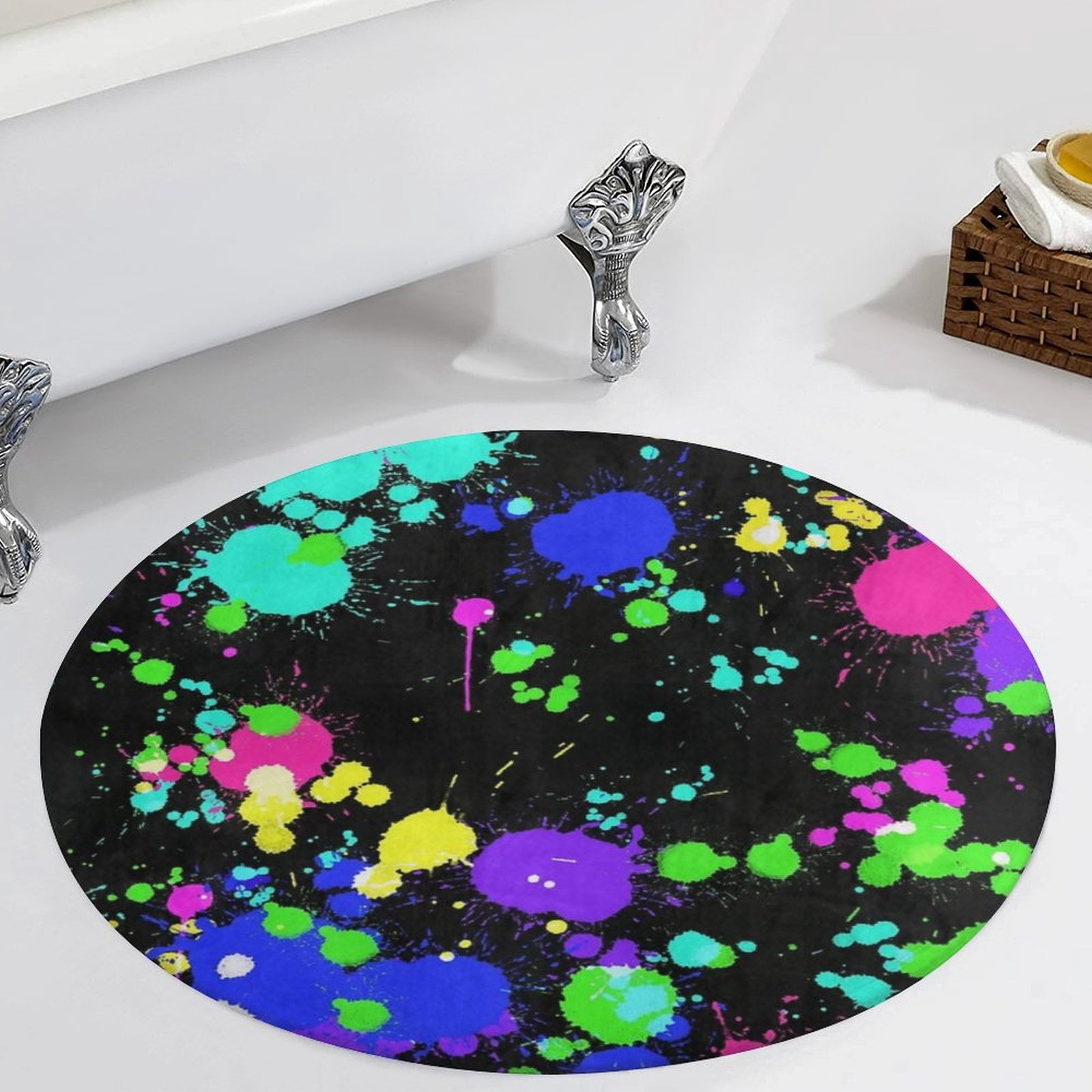 Neon Paint Splatters Round Area Rugs for Bedroom Living Room, 2FT Soft Comfy Indoor Circle Carpets, Carpet Home Decor Floor Mat