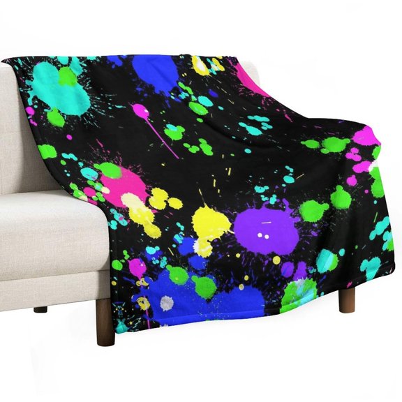 Neon Paint Splatters Throw Blanket for Women, Men - Super Soft Plush Blanket Throw Fleece Blanket Animal Blanket
