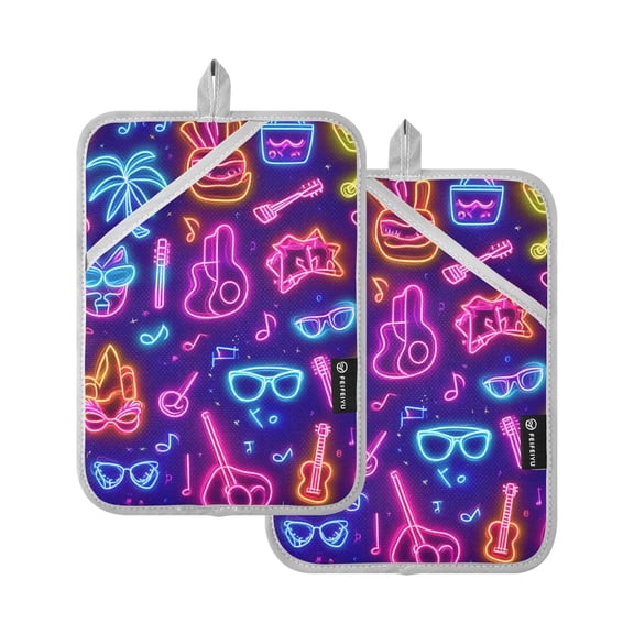 Neon Party Icons and Instruments Oven Mitts Pot Holders 2 pcs Heat Resistant for Kitchen Baking Grilling