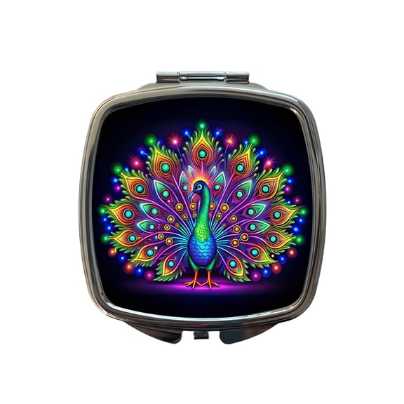 Neon Peacock Travel Makeup Handbag Purse Small Pocket Compact Mirror