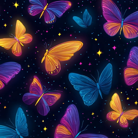 Neon Peel and Stick Wallpaper Butterflies Vibrant Neon Wings Starry Night Wall Mural 17.7in x 9.8ft Self Adhesive Removable Wall Paper Renter Friendly Wallpaper for Man Cave Nursery Bedroom Cabinets