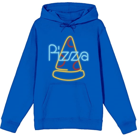 Neon Pepperoni Pizza Sign Blue Adult Long Sleeve Hoodie-3XL
