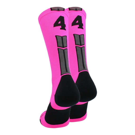 Neon Pink/Black Player Id Crew Number Socks (#44, Small)